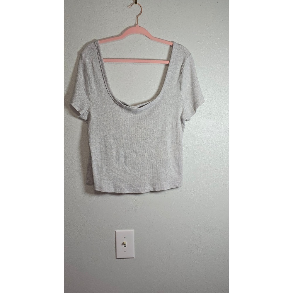 Universal Thread Gray Ribbed Scoop Neck Short Sleeve Top basic XXL casual